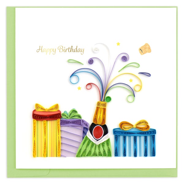 Quilled Birthday Champagne Greeting Card, pop it art, alcohol gifts, a toast to the host, cards with gold foil, it's 5 o'clock somewhere