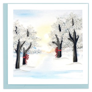 Quilled Snow Covered Trees Greeting Card, Winter Wonderland Baby Shower Invitation, Quilling Art, White Christmas Tree, Forest Watercolor,