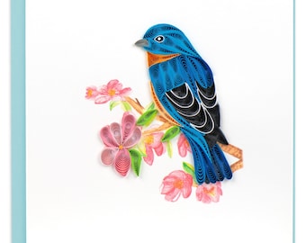 Quilled Bluebird on Flower Branch Greeting Card
