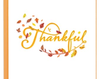 Quilled Thankful Greeting Card – Handmade Detailed Paper Art, Charming 3D Floral and Bird Design, Blank Inside