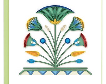 Quilled Egyptian Lotus Greeting Card – Handmade Floral Paper Art, Vibrant 3D Design, Desert Theme, Blank Inside