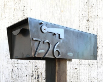 Custom Metal Mailbox With House Numbers | Rural Mail Box Heavy Duty Iron Steel Industrial Modern Home Street Address