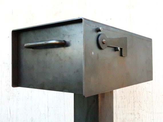 Heavy Duty Black Rural Mailbox - Aluminum Ground Mount Mailbox With Signal Flag