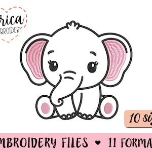 Baby Elephant Girl embroidery file - 10 sizes - Cute elephant embroidery machine design Cute Animal pattern Baby Shower Newborn Kid Pes file
