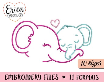 Mama und Baby Elefant Stickdatei - 10 Größen - süße Elefanten Stickerei Maschine Design Muttertag Baby Dusche junge Mädchen PES DST