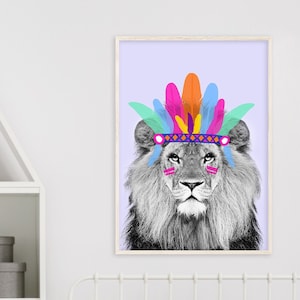 Löwe Kindergarten Druck, Tier Kindergarten Druck, Baby Zimmer Tier Wandkunst, Löwe Wandkunst, Löwe Kindergarten Wandkunst, Stammes-Druck, Löwe Kunstdruck