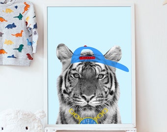 Tiger Kindergarten Druck, Kinderzimmer Dekor, Kindergarten Wandkunst, Tiger Druck, Tier Druck, Kindergarten, personalisierte Kunst, personalisiert, Tier Kunst