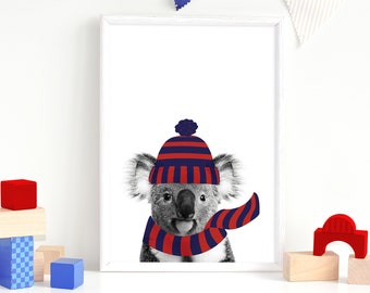 AFL Footy, Aussie Rules, Wall Art Prints, Koala Nursery Décor, Nursery Prints, Melbourne Demons Football club, Melbourne, Demons, Dees