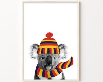Koala AFL Adelaide Crows Nursery Prints, Afl Footy, Aussie Rules, Wall Art Prints, Koala Art, Adelaide Football Club, Adelaide Crows, AFL