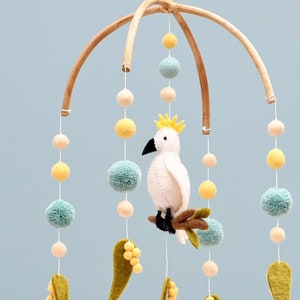 Australian Cockatoo Nursery Mobile,, Australian Nursery art, Felt Mobile, Felt Australian Décor, Hanging Felt Animals, Felt Baby Mobile image 1