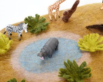 Safari Playscape, Felt World, Play scene, Pretend Play, Mat for Small Play, Waldorf Inspired, Felt play mat. Small World