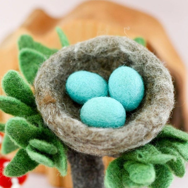 Felt Nest with 3 Blue robin eggs, Felt Eggs , Nest with Birds eggs, Felt Eggs, Felt  pretend Nest, pretend Birds egg, Easter