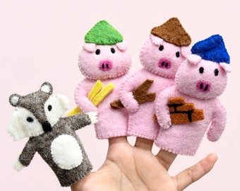 The Three Little Pigs Story Finger puppets. Felt Puppets. 3 Pigs story, The 3 little pigs story puppets  Animals Felt Puppet. Animals Puppet