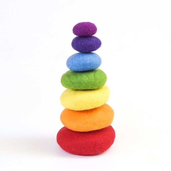 Rainbow Sensory Stacking Stones, Sensory Spielzeug, Stapel spielzeug, Ausgleichsteine, Bausteine, Montessori Spielzeug, Filz, Wolle, Steine sensorisch