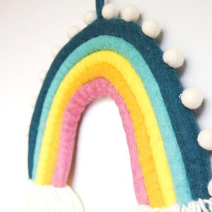 Rainbow Felt Mobile, Rainbow Nursery Mobile, Felt Mobile, Felt Rainbow Décor, Hanging Felt Rainbow, Felt Baby Mobile, Nursery Mobile Pom Pom image 3