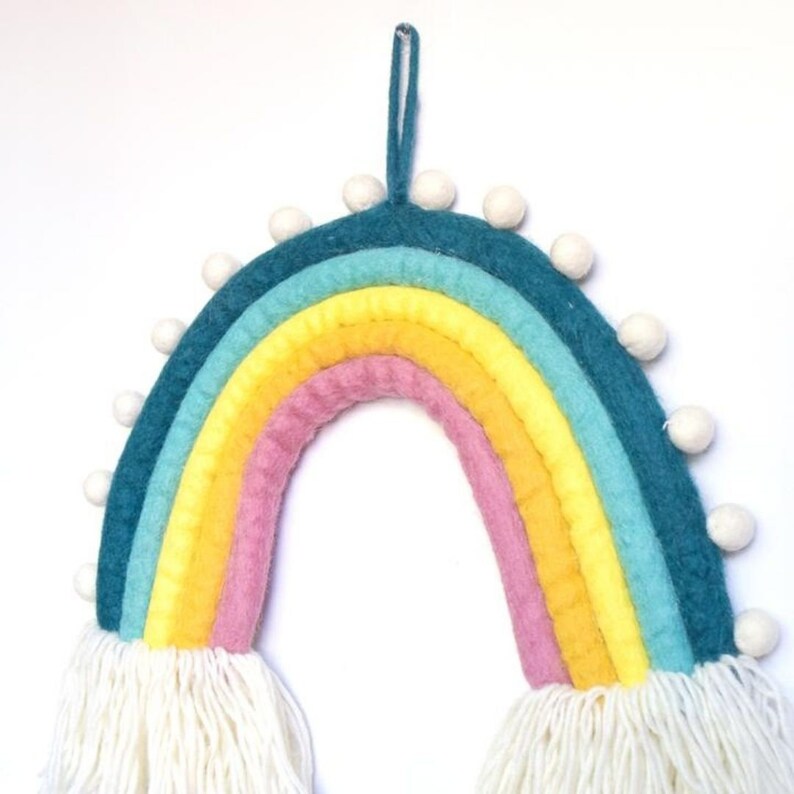 Rainbow Felt Mobile, Rainbow Nursery Mobile, Felt Mobile, Felt Rainbow Décor, Hanging Felt Rainbow, Felt Baby Mobile, Nursery Mobile Pom Pom image 2