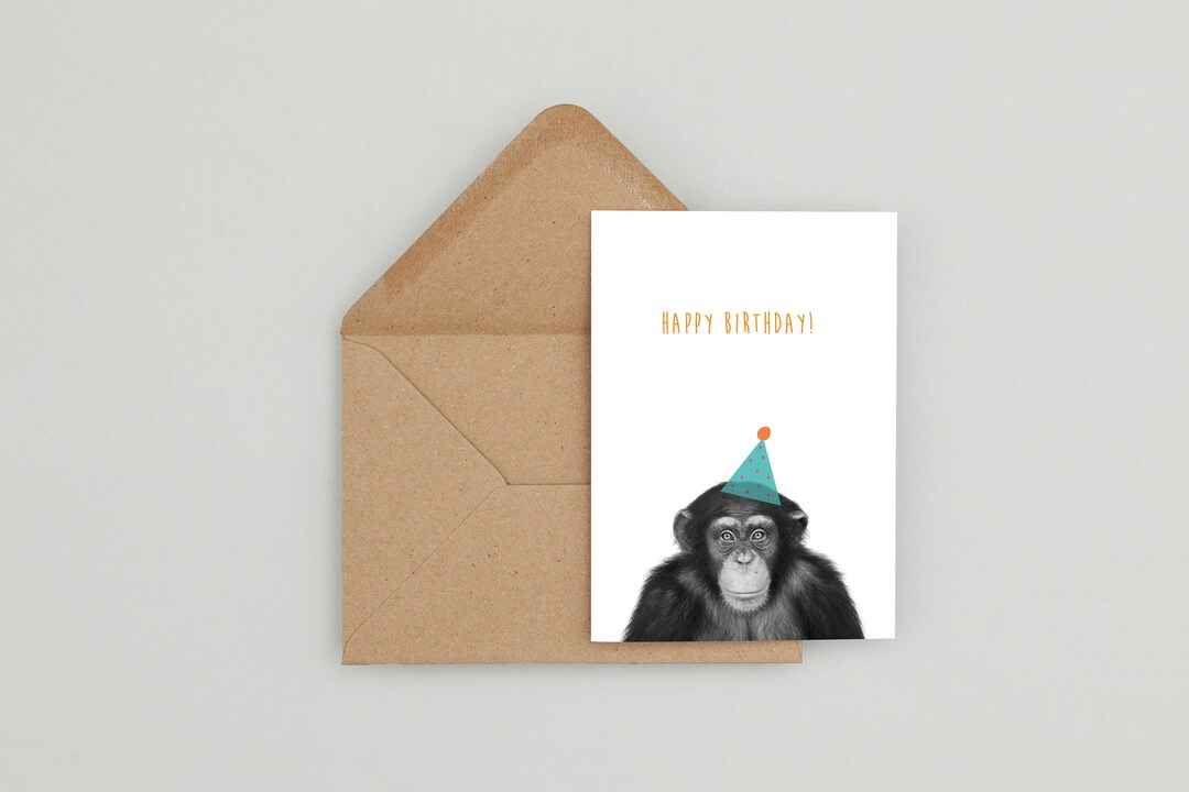 Happy Birthday Card, Chimp Birthday Card, Novelty Happy Birthday Hat