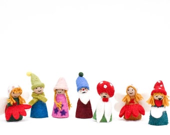 Fairy's and gnomes finger puppets, Fairy Finger puppets, Gnome Finger puppets, Felt magical puppets. Felt Gnome puppets. Magic Fairy garden