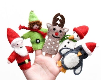 Christmas set of finger puppets, set of 5 wool puppets