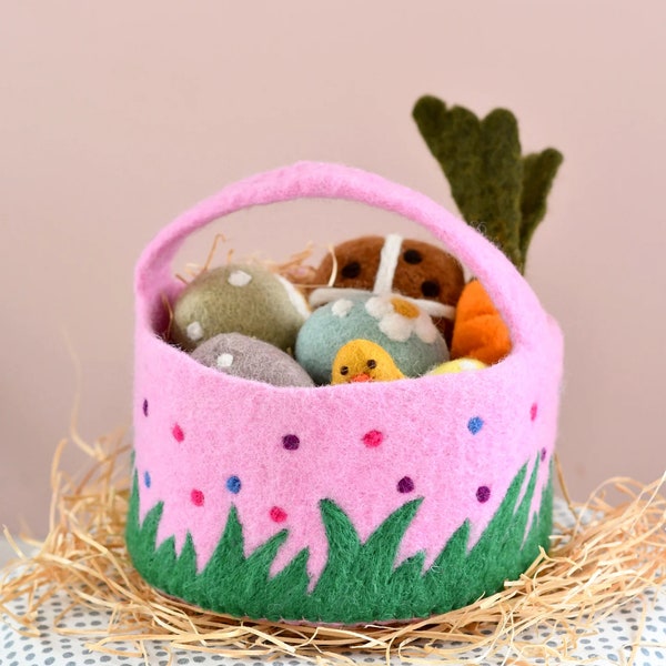 Pink felt Easter basket with spots