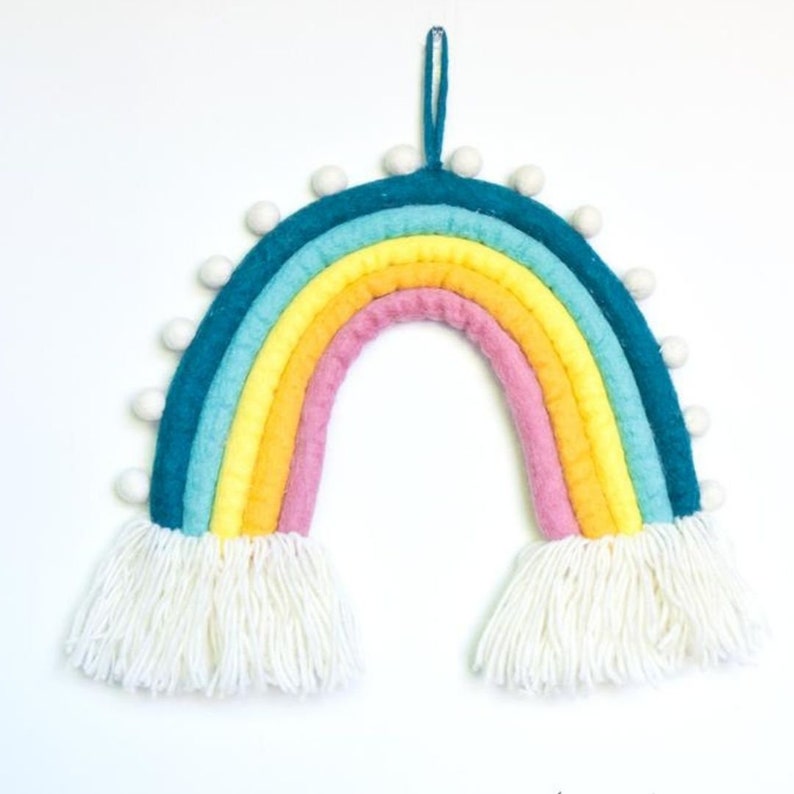 Rainbow Felt Mobile, Rainbow Nursery Mobile, Felt Mobile, Felt Rainbow Décor, Hanging Felt Rainbow, Felt Baby Mobile, Nursery Mobile Pom Pom image 1