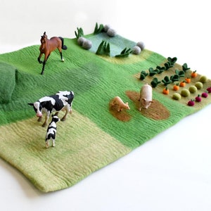 Large to scale Farm Yard  Playscape, Felt World, Play scene, Pretend Play, Mat for Small Play, Waldorf Inspired, Felt play mat. Small World
