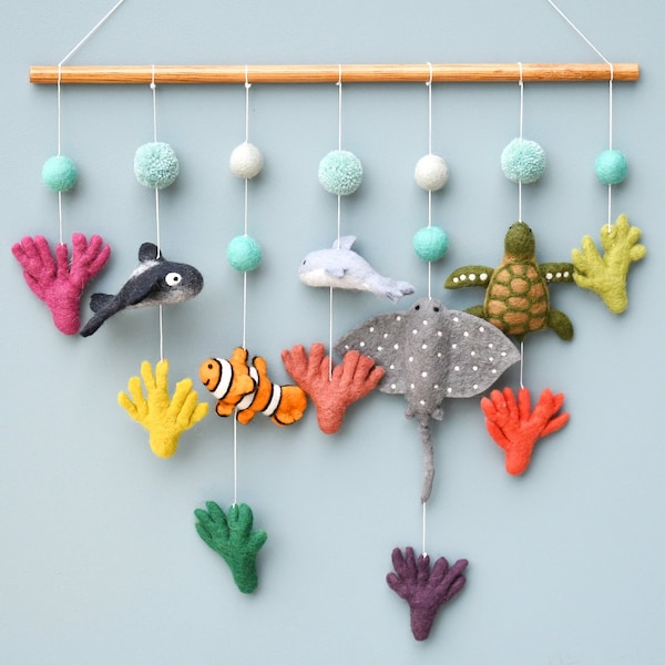 Coral Reef Felt Mobile, Marine Ocean Nursery Mobile, Felt Mobile, Felt Australian Décor, Hanging Felt sea animals , Felt Baby Mobile,