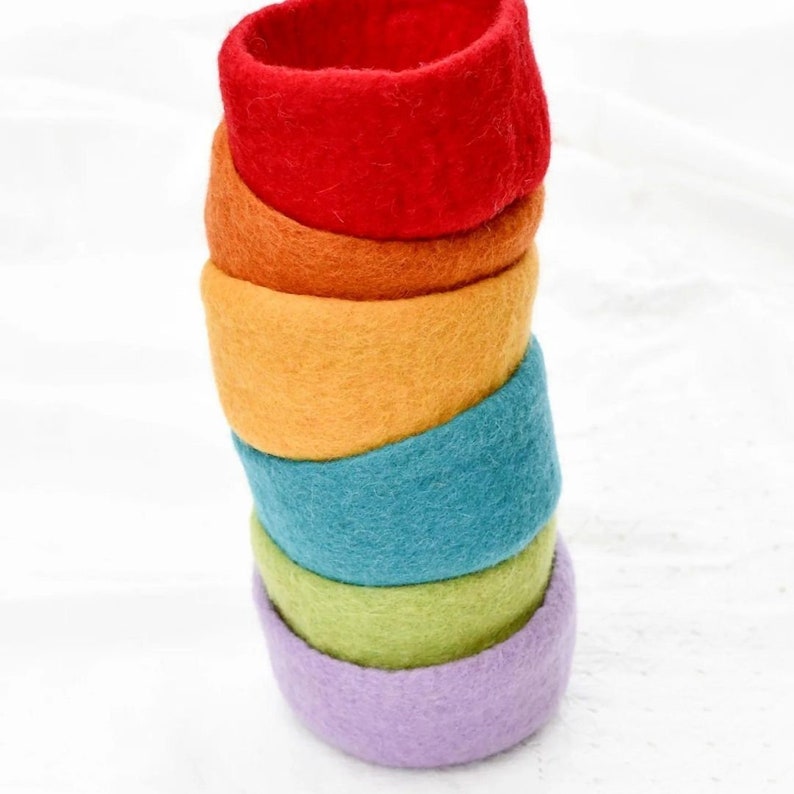 Felt Large rainbow baskets, felt storage baskets, set of 6 felt baskets, felt bowls image 5