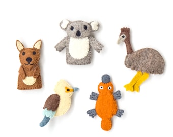 Australian Animal Finger puppets. Felt Animal Puppets. Australian Animal Felt toys. Kids Felt Toys. Australian Animal Toy, Wool Puppet