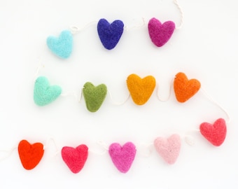 Rainbow heart felt garland