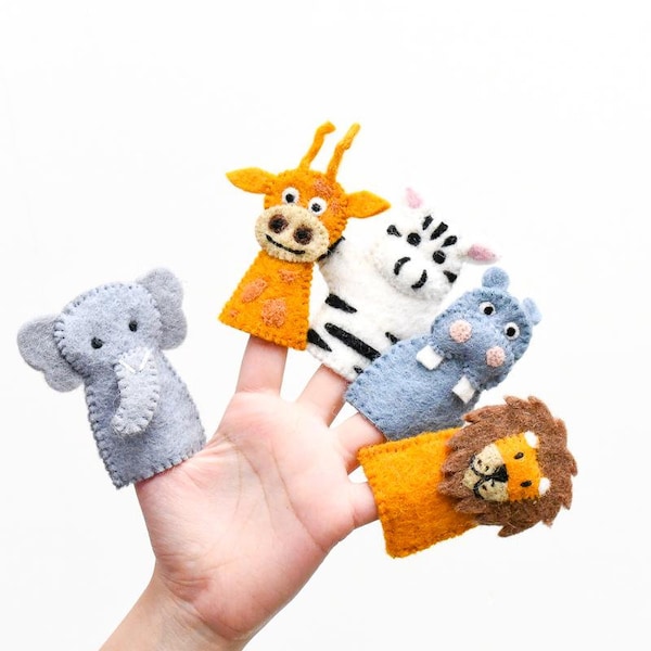 Safari Animals Finger puppets. Felt Puppets. Lion, Elephant, Giraffe, Zebra, Hippo, African animals. Safari felt animals, Felt Toy