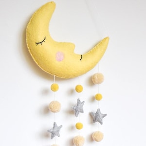 Moon  Felt Mobile, Sleeping Moon Nursery Mobile, Felt Mobile, Felt Décor,  Moon Mobile with stars, Felt Baby Mobile, Nursery felt Mobile