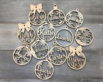 CHRISTMAS wood decor Christmas Personalized Ornament laser cut names CHRISTMAS custom gift tags  Decor Acrylic Ornament Christmas Decor