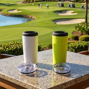 4-in-1 Golf Dimple Can Cooler Koozie & Tumbler | Fits 12oz Cans, Slim Cans, Bottles | Golf Gift for Men | 14oz Insulated Coffee Mug with Lid image 8