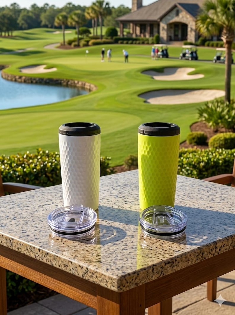 4-in-1 Golf Dimple Can Cooler Koozie & Tumbler | Fits 12oz Cans, Slim Cans, Bottles | Golf Gift for Men | 14oz Insulated Coffee Mug with Lid image 8