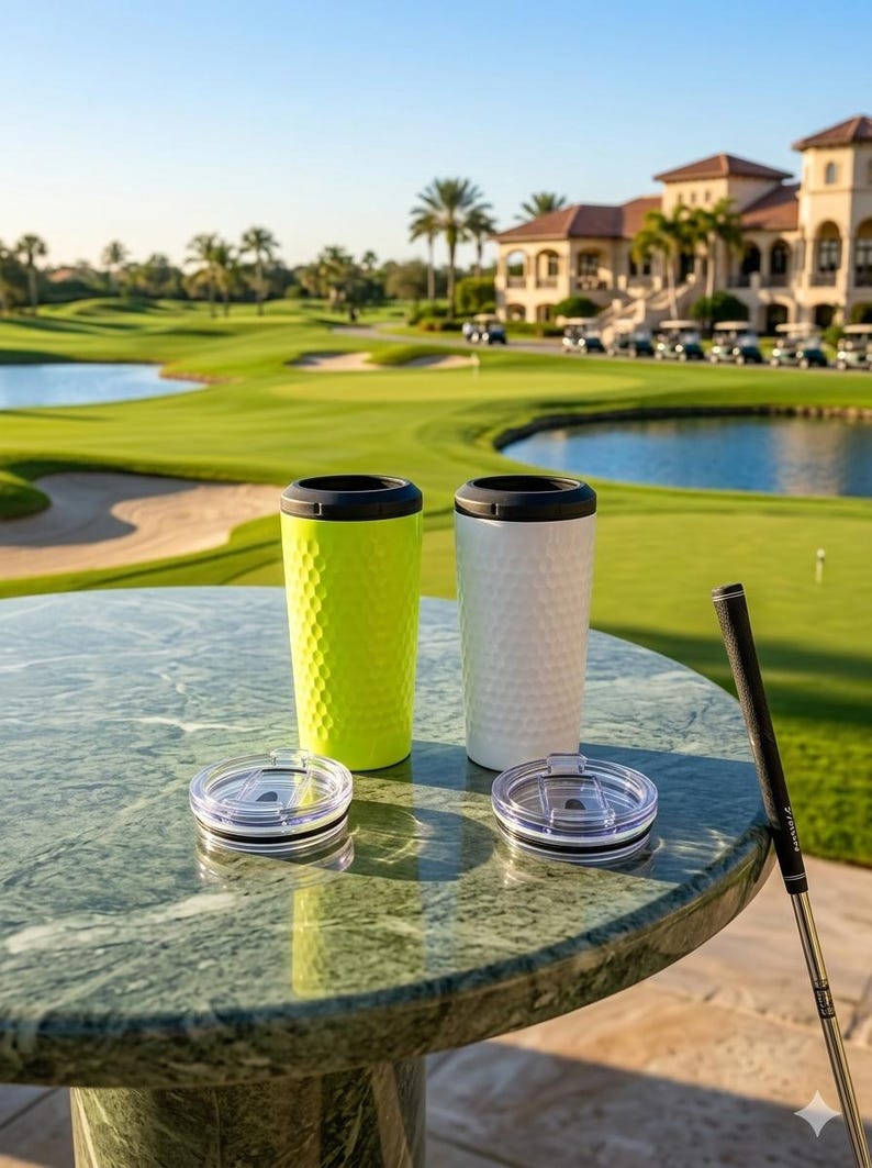 4-in-1 Golf Dimple Can Cooler Koozie & Tumbler | Fits 12oz Cans, Slim Cans, Bottles | Golf Gift for Men | 14oz Insulated Coffee Mug with Lid image 9