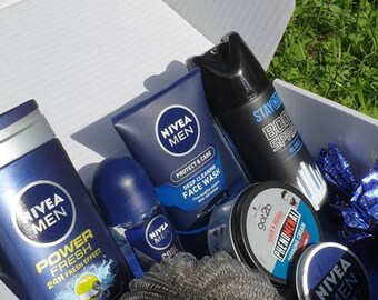 Personalised Mens pamper gift hamper box set for him men birthday thank you fathers day friends christmas groom bath and body self care