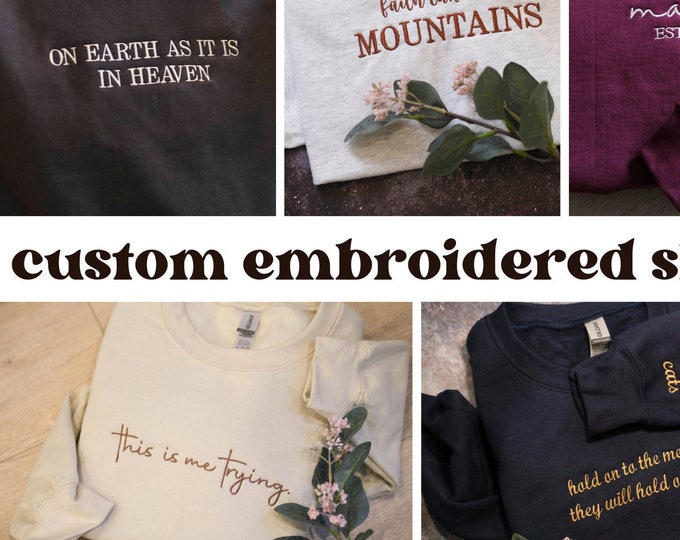 Personalized Embroidered Sweatshirts | Custom Text Sweatshirt | Oversized Vintage Sweatshirt | Personalized | Weddings | Matching | Gifts