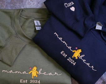 Custom Mama EMBROIDERED Winnie the Pooh Sweatshirt, Custom mama est Sweatshirt, Mama bear gift for mom, Personalized Mom Sweatshirt