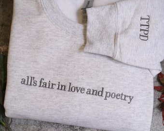 All's Fair, Love and Poetry Embroidered Crewneck, Poets Department, Tortured Poet Embroidered Sweatshirt, subtle music merch poet era