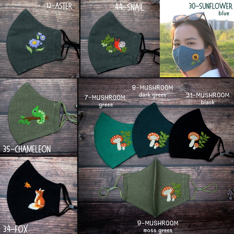 Embroidered Face Mask With Filter Pocket Pastel Face Mask Etsy Canada