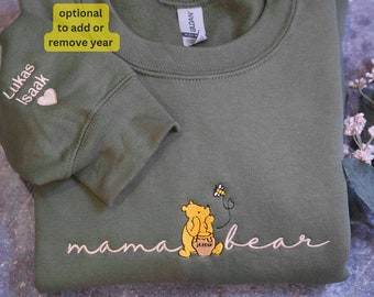 Winnie The Pooh Mama Bear Embroidered Crewneck Sweater| Embroidered Mama Bear Winnie shirt for Birthday Party Disney Matching Family Shirt