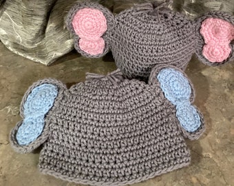 Crocheted Hat | Crochet Elephant Animal Hat| Elephant Hat for Boy or Girl | 3 - 6 months | Fun Hats | Elephant Beanie | Warm Winter Hats |