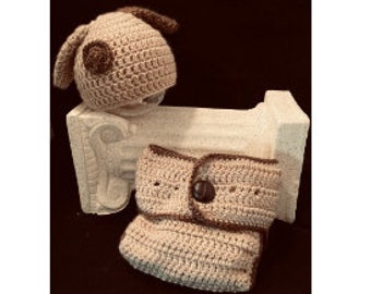 Hand Crocheted Puppy Hat/Diaper Set | Puppy Hat/Diaper Cover | 2 pc Photo Prop Set | Unique Photo Props Set | Unisex Photo Props