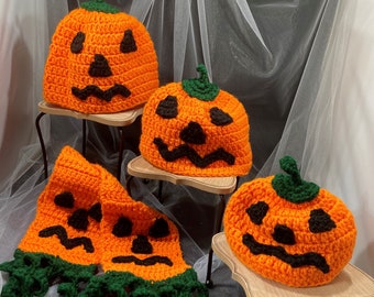 Hand Crocheted Jack O' Lantern Hat and Scarf Set | Pumpkin Beanie | Fun Hats | Unique Childs Hat | Warm Winter Hats | Costume | Photo Shoot