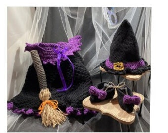 Hand Crocheted Lil Witch Costume | Halloween Outfit | Baby Witch Costume | Witch Hat | Halloween Costume for Baby | Witch Dress |
