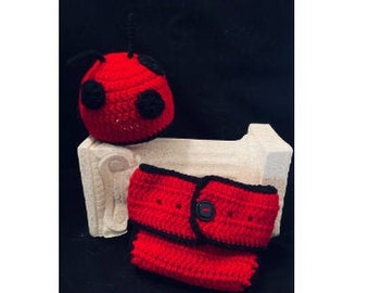 Hand Crochet Diaper Set | LadyBug Diaper Cover Set | Newborn Photo Prop | Baby Shower Gift | Photography Prop | Animal Diaper Cover 2 pc Set