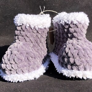 Hand Crocheted LIL Hugs Baby Booties Baby Slippers Newborn 6 month Baby Shoes Baby Girl Baby Boy Baby Gift Assorted Colors Gray