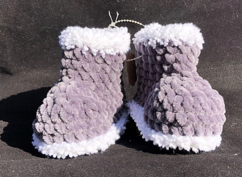 Hand Crocheted LIL Hugs Baby Booties Baby Slippers Newborn 6 month Baby Shoes Baby Girl Baby Boy Baby Gift Assorted Colors Gray