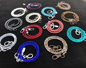 Glass Beaded Lanyard Face Mask Holder | Face Mask Chain Holder | Lanyard 28” | Beaded | Bright Colors